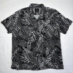 Denim & Flower Ricky Singh Black White Tropical Leaf Floral Short Sleeve XL